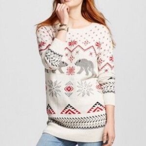 MOSSIMO Women’s Boho Arctic Nordic Red Gray Polar Bear Sweater XS